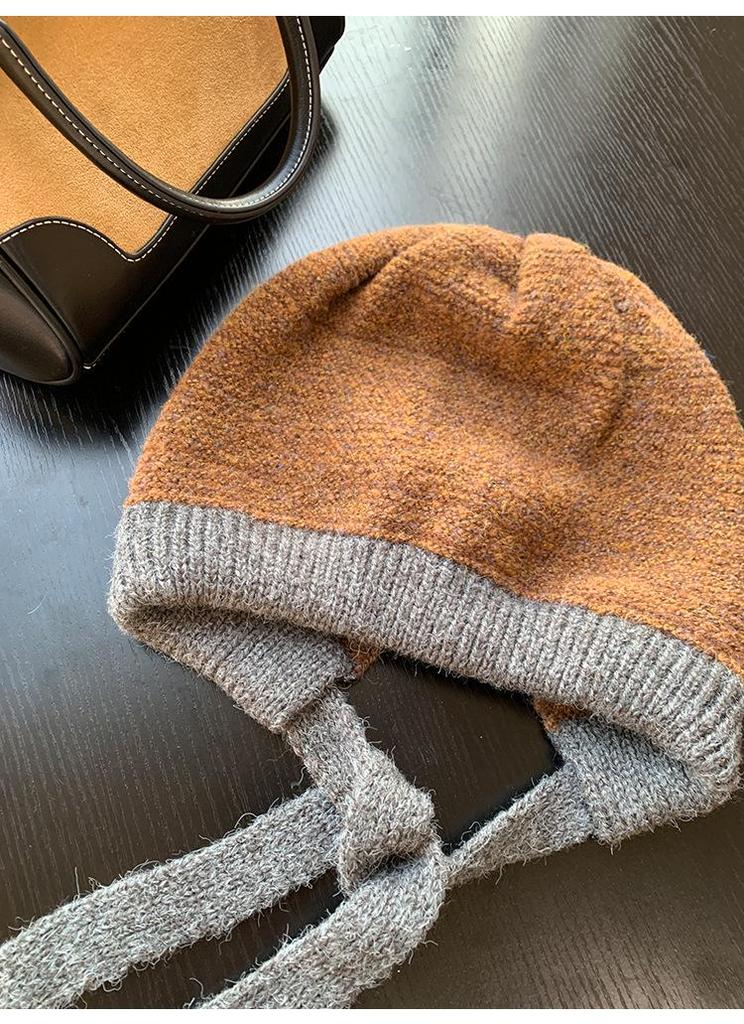 Women's Korean Style Wool Knit Ear Protection Hat - Winter Warm Lace-Up