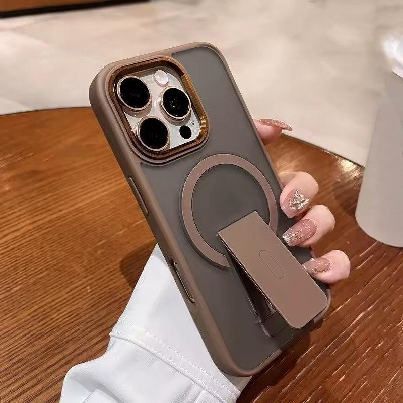 Husa de telefon de lux Magsafe Kickstand Stand pentru iPhone 11 12 13 14 15 16 Pro Max Plus Husa de bara de protectie magnetica mata rezistenta la socuri