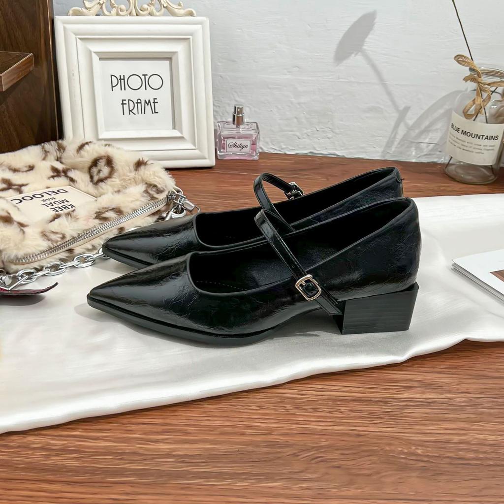 High Heels Women's Thick Heels Are Not Tired of Feet French One-word Single Shoes with Pointed Toes 2025 Spring and Summer New Fashion Huizhou Women'
