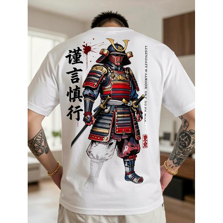 Samurai Legend, Men's Casual Sport Streetwear Y2K Japanese Style Trendy Street Samurai Legend Cool Pattern Print Trendy Short Sleeve T, Plus Size