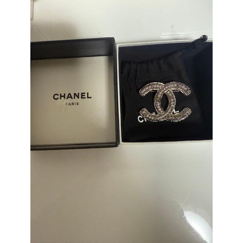 Used CHANEL Coco Mark Rhinestone Brooch Silver