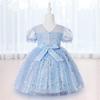 2025  Summer Dresses For Girls Kids Baby Ruffle Lace Pageant Party Wedding Sequin Sparkling Tulle Dress Short Sleeve Princess