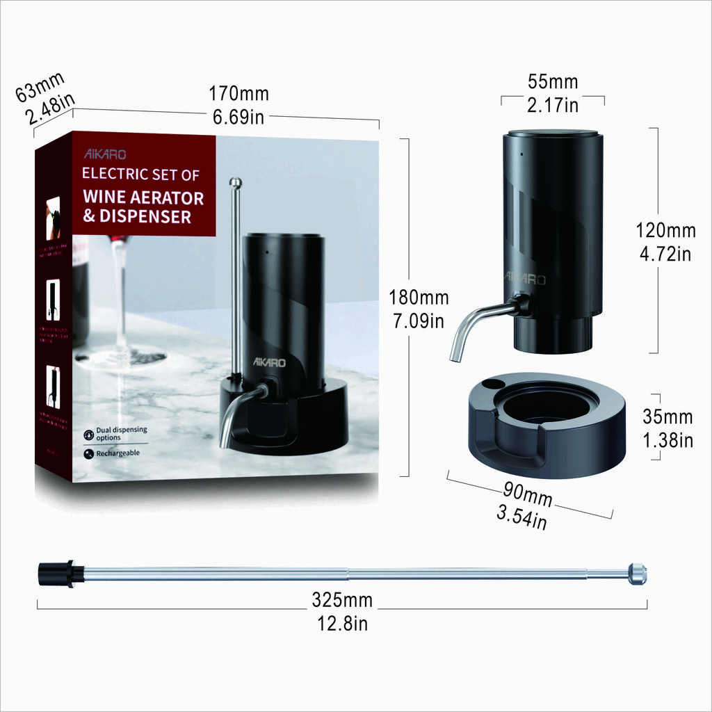 AIKARO - Electric Wine Aerator Pourer Rechargeable Automatic Electronic Decanter with Base