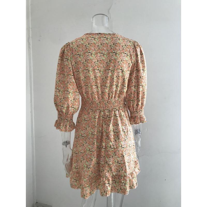 Summer Floral Print Mini Dresses Women Vintage Sexy A-Line V-Neck Half Sleeve Party Dress Female Casual Elegant Beach Dress