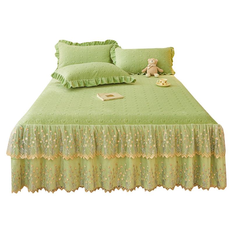 Jupe de lit en Fiber de lait d'hiver, couvre-lit matelassé en dentelle, épais et chaud, couverture de matelas en polaire pour bébé, literie en molleton de corail