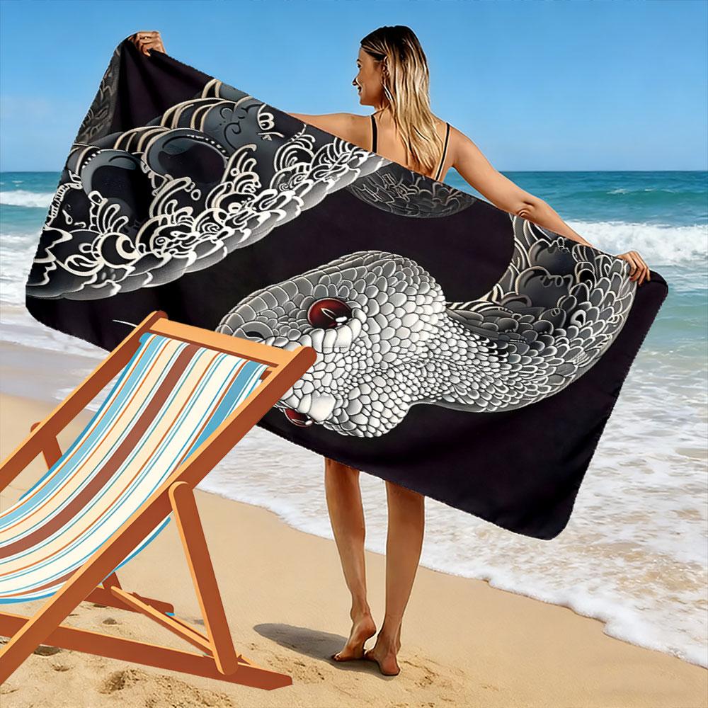 Majestic Serpent's Intricate Elegance Print Beach Towel, Quick Drying, Suitable for Travel, Outdoor Sports, Jogging, the Beach and Swimming, Gift