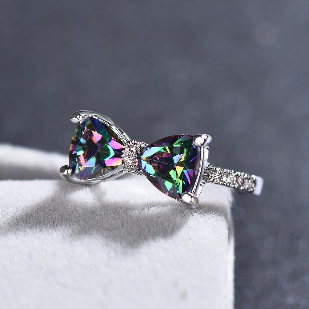 Chic Four Claws Bowknot Red Zircon Rings for Women Ring Fashion Jewelry Size 6-10