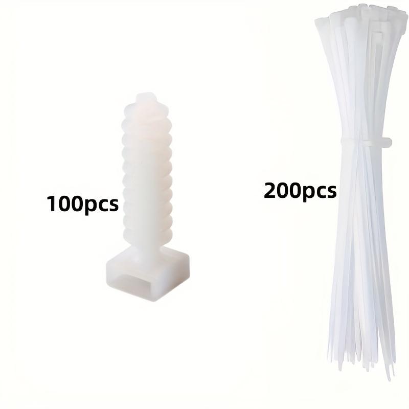 Conjunto de Abraçadeiras Plásticas para Cabos com Base Fixa de Nylon para Montagem na Parede, Clips de Gerenciamento de Cabos, Isolamento Durável e Retardante de Chama