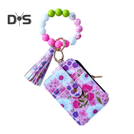 

Женский цветочный кошелек-кошелек в стиле бохо, брелок для монет с кисточкой, эластичный кошелек с бисером и окошком для удостоверения личности для покупок, путешествий, повседневных покупок G