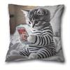 1pc Cat-Themed Pillowcase - Cute Kitten In Striped Pajamas Using Smartphone Suitable for Sofa Bed Chair - Decorative