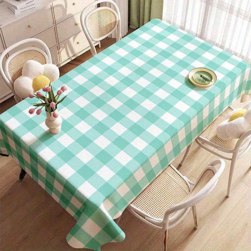 2D Flat 1pc Soft, Stylish, and Beautiful Mint Green and White Checkered Tablecloth, Machine Washable and Easy to Clean, Suitable for Dining Tables/Cof