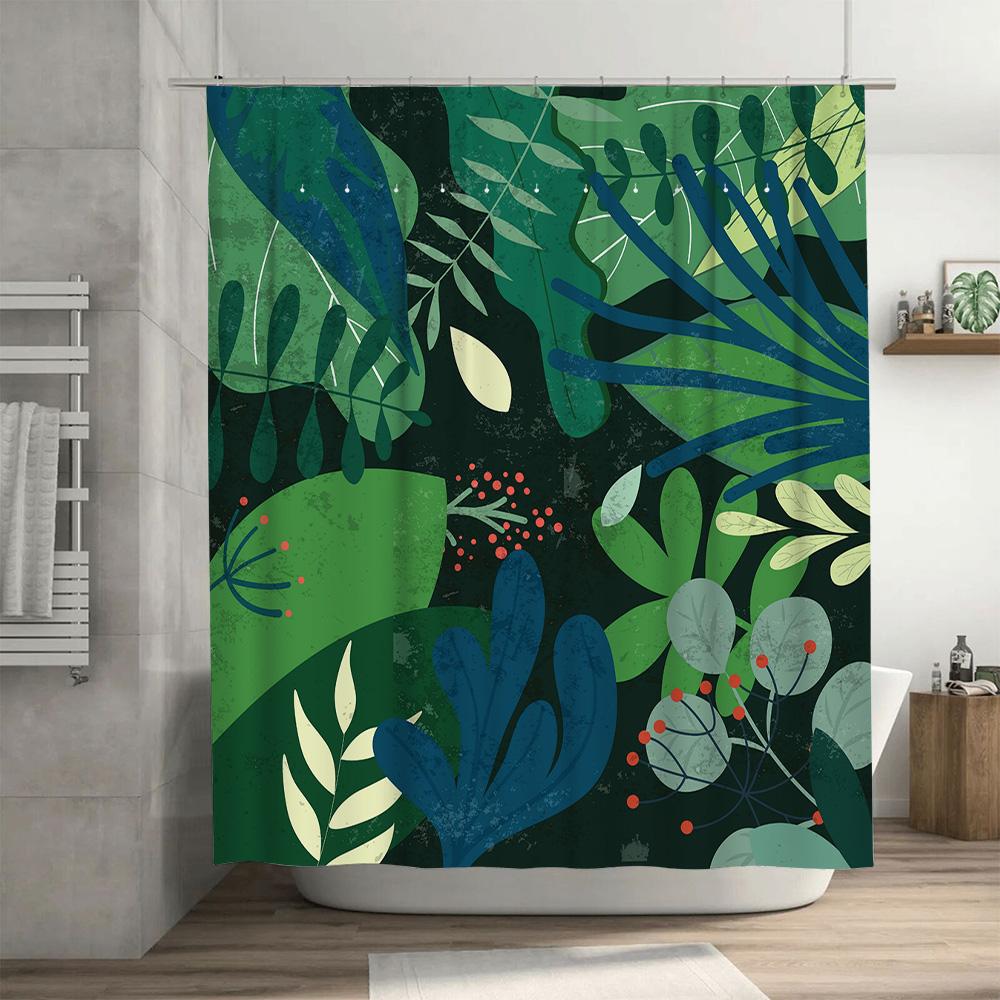 Rideau de douche Verdure Décor de bain avec motif Feuille pour Ensemble de décoration de salle de bain Blanc Bleu Vert Rouge