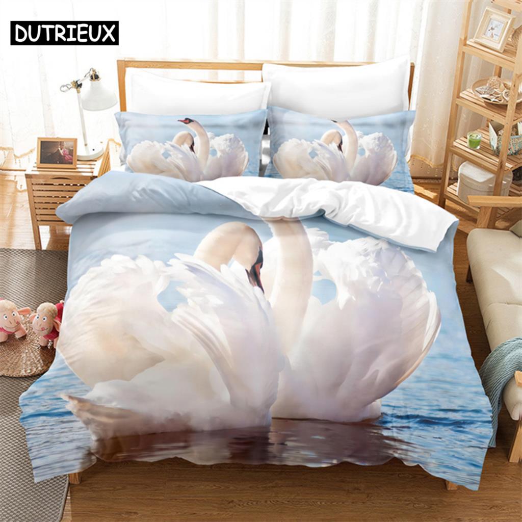 Schwan Rose Queen Bettwäscheset Bettbezugset Bettwäsche Digitaldruck Bettwäsche King Size Bettbezugset Bettwäscheset