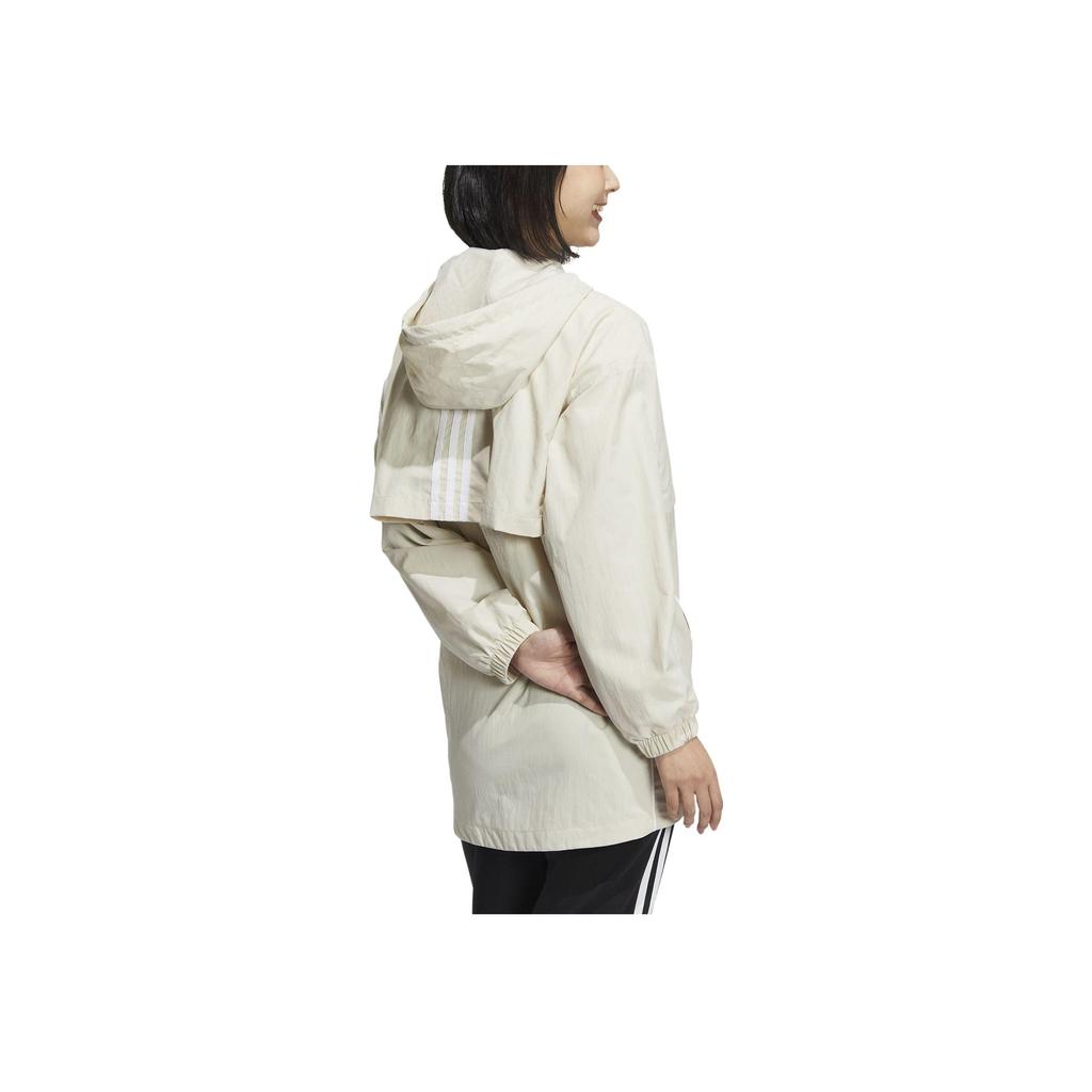 Adidas Logo Print Solid Color Stand Collar Hooded Long Sleeve Jacket Women Jacket White HM7419