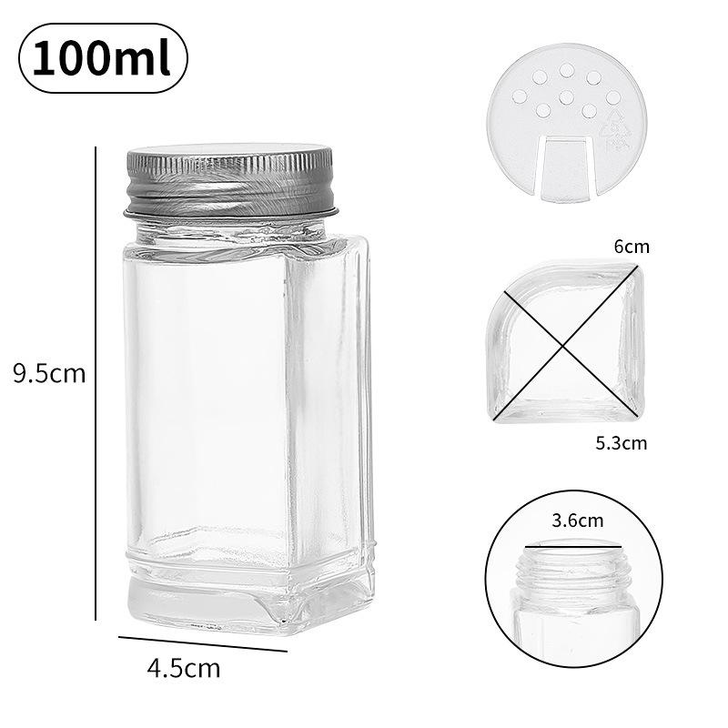 Acacia Wood Glass Seasoning Bottle Set - Pepper, Salt, Spices - 4-Piece Square Sprinkler Jars