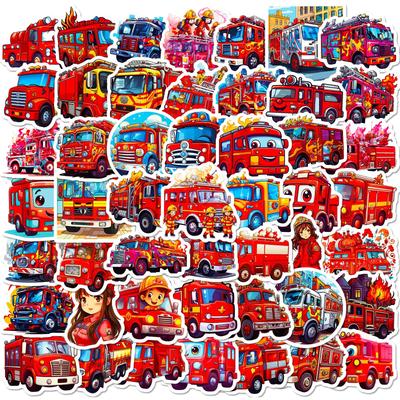 50 Autocollants Camion de Pompier Nouveaux Produits Autocollants Camion de Pompier Dessin Animé pour Enfants Maternelle Éducation Précoce Autocollants Skateboard