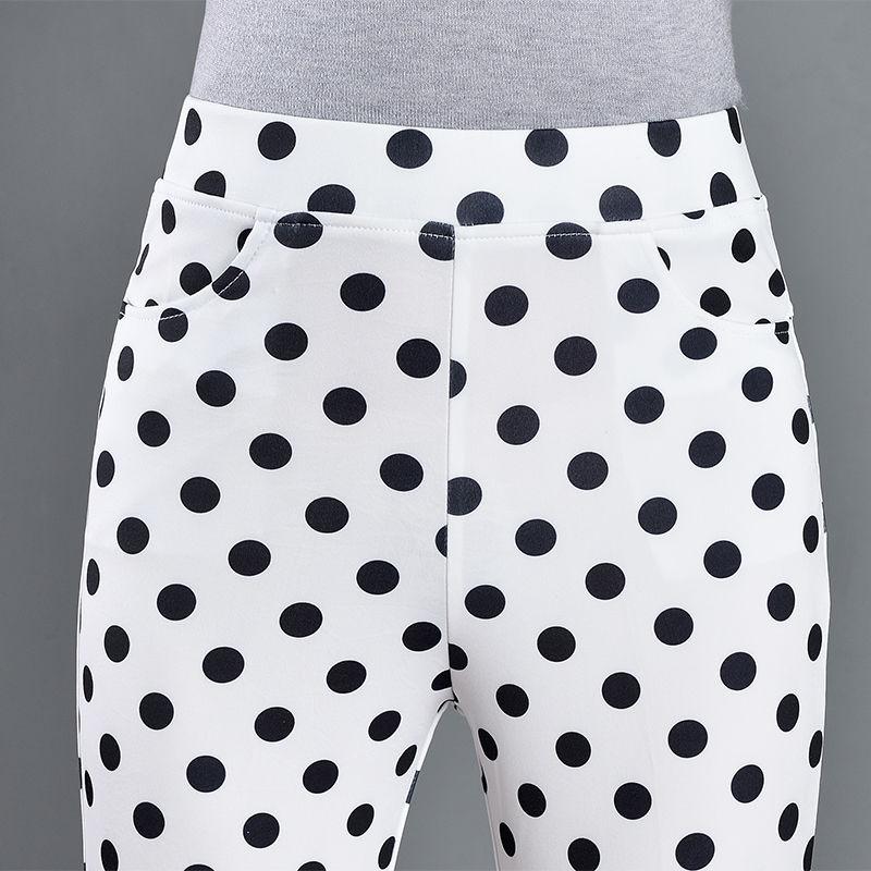 Japanese Style Sweet Summer Pants New Women Elastic High Waist White Polka Dot Pockets Fashion Office Lady Slim Flare Trousers