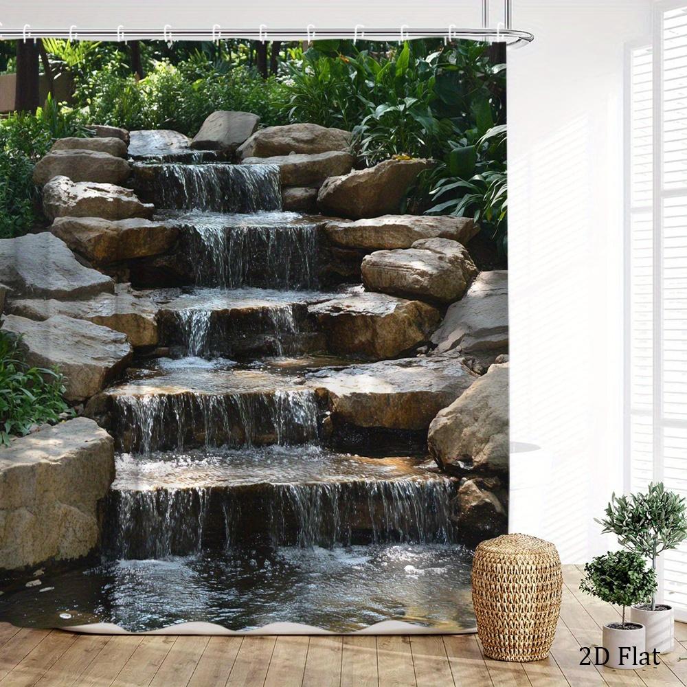 Luxury Tropical Waterfall Shower Curtain Waterproof Bathroom Liner Natural Stone Print Polyester Home Decor Curtain
