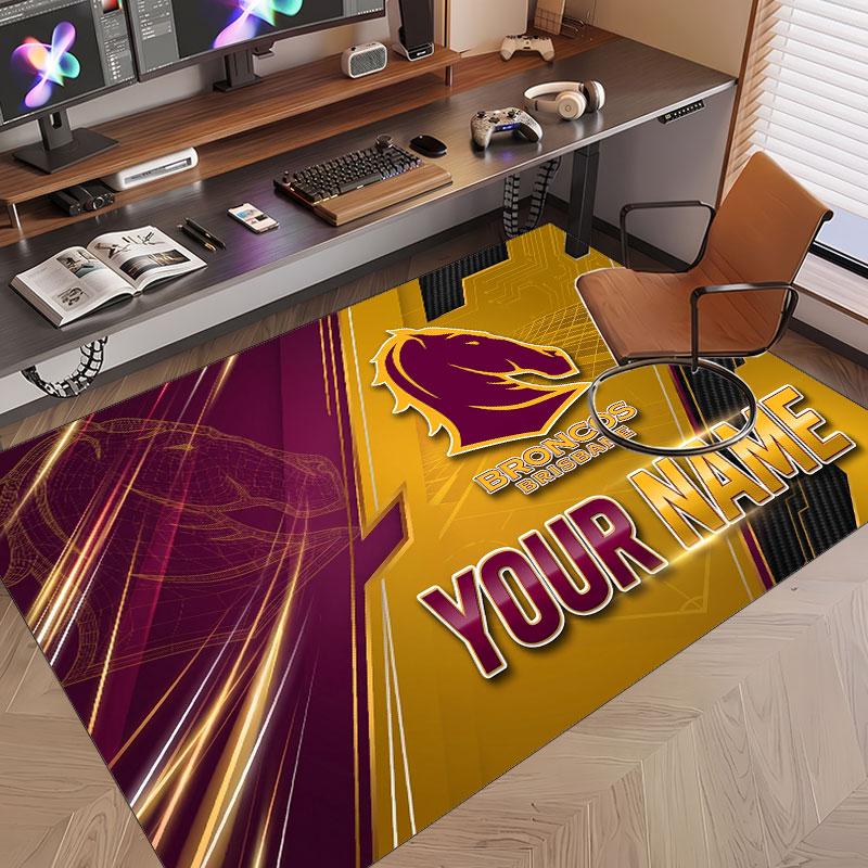 Custom Rug Brisbane Broncos Pattern Print Name Text Soft Non‑Slip Floor Carpet for Home Indoor Decoration