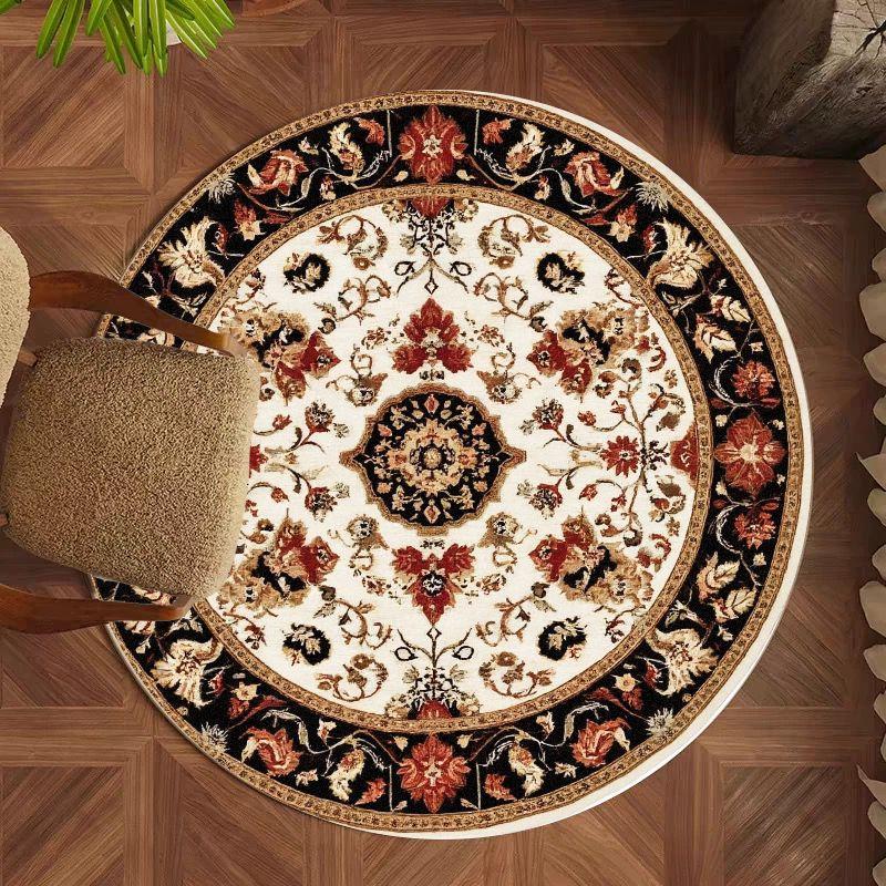 Okrągła wycieraczka w stylu perskim Łatwa w pielęgnacji antypoślizgowa mata dywanik przyłóżkowy do wejść do sypialni Dywan do salonu Dekoracja domu w stylu vintage