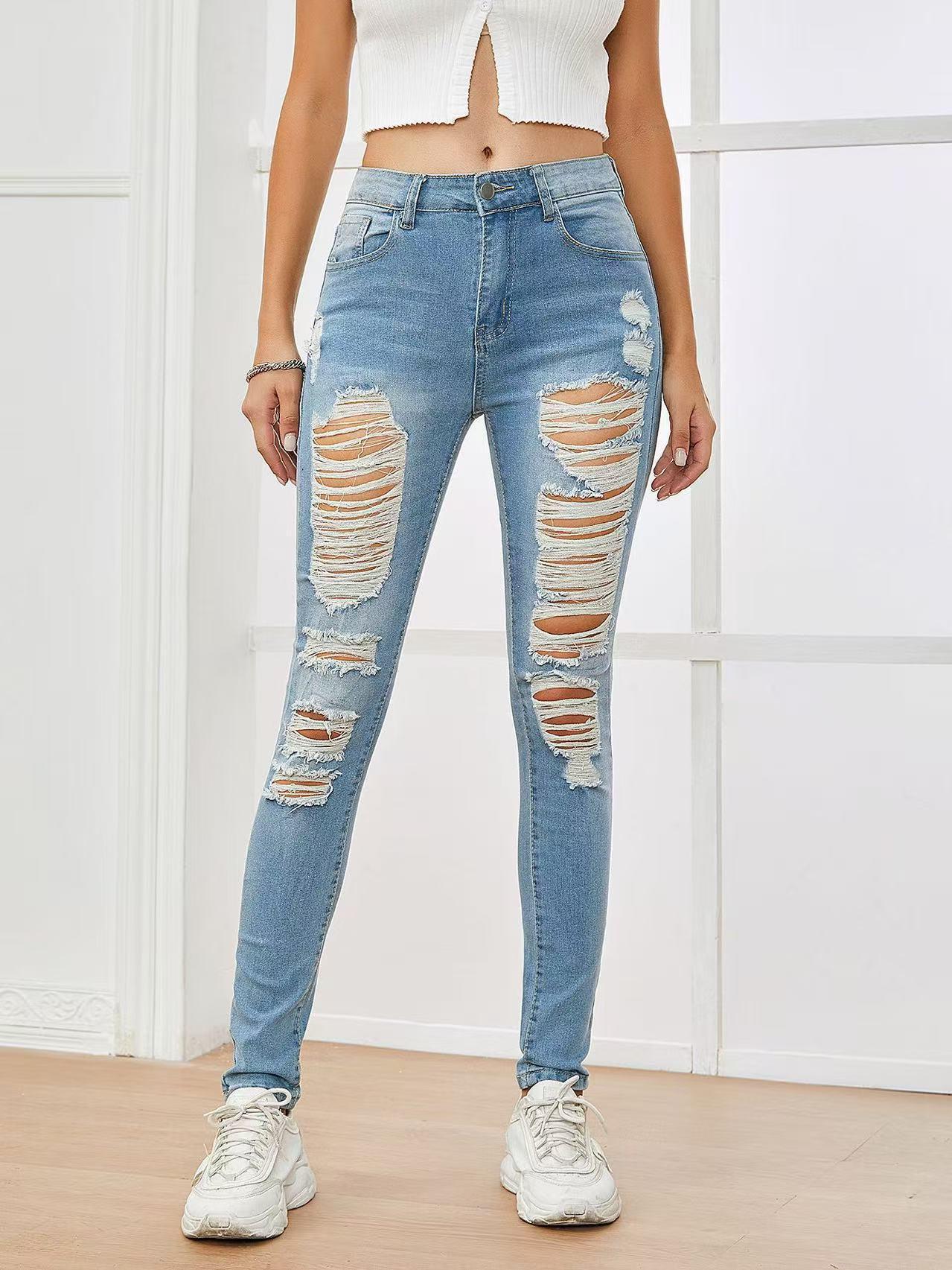 Women s Spring 2025 High-Waist Skinny Ripped Jeans XS синий