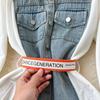 Women Denim Long Dress V-Neck Long Sleeve Patchwork Single Breasted Blouse Dresses