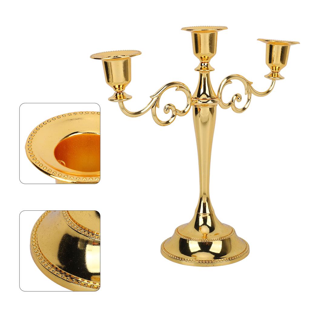 Metal Candle Holder 3 Arms High Gloss Retro Exquisite Candlestick Holder for Dining Tables Wedding Decoration