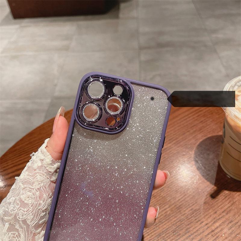 2023 For Iphone 14 13 12 11 Pro Max Gradual Glitter Phone Cases Lens Protective Shockproof Cover Luxury Bling Clear Case