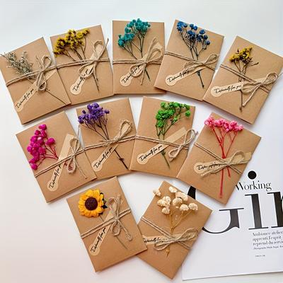 Vintage Handmade Kraft Paper Flower Greeting Card Birthday Card Thank You Card Greeting Card Envelope Student Stationery Supplies