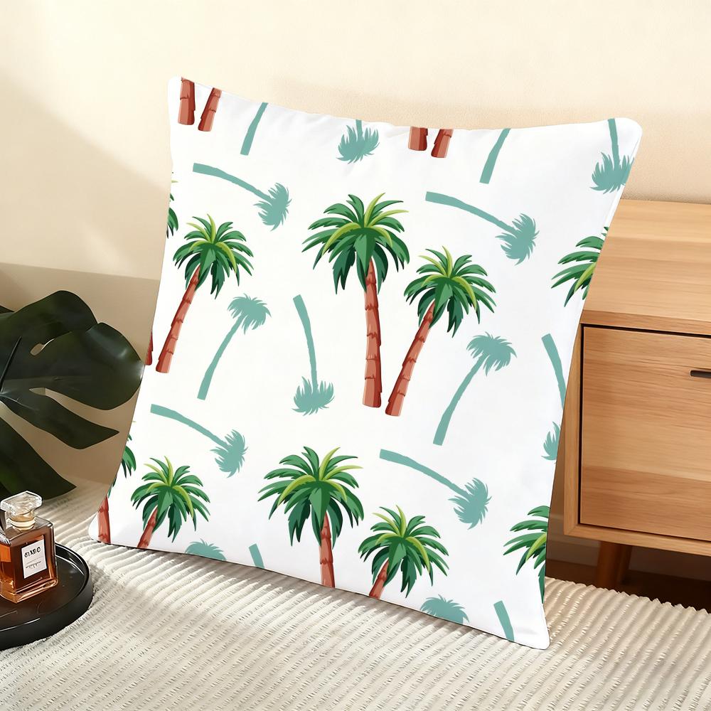 Palm Tree Pattern Cushion Cover Soft Short Plush Pillow Cover Smooth Cozy Texture Aesthetic Cushion Case Home Decor