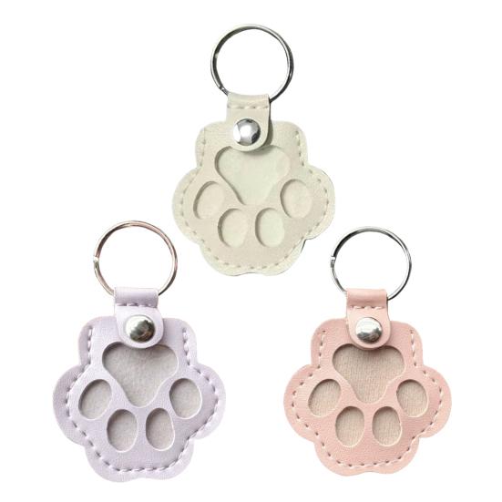 Faux Leather Pet Memorial Keychain Paw Shaped Keepsake Key Chain Easy to Use Pet Hair Storage Bag Key Holder