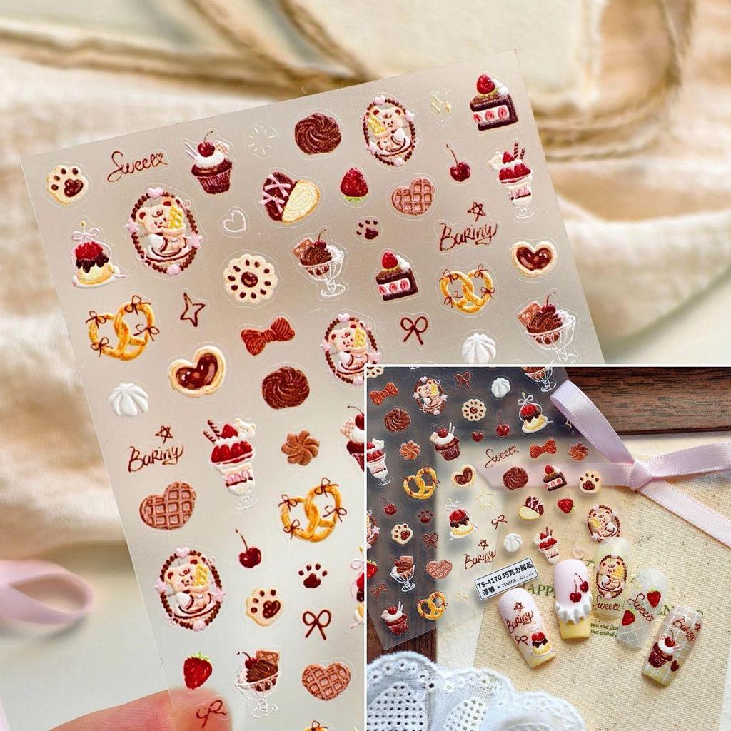 Bestseller 3D Chocolate Dessert Nail Art Stickers - Waterproof DIY Embossed Decals.