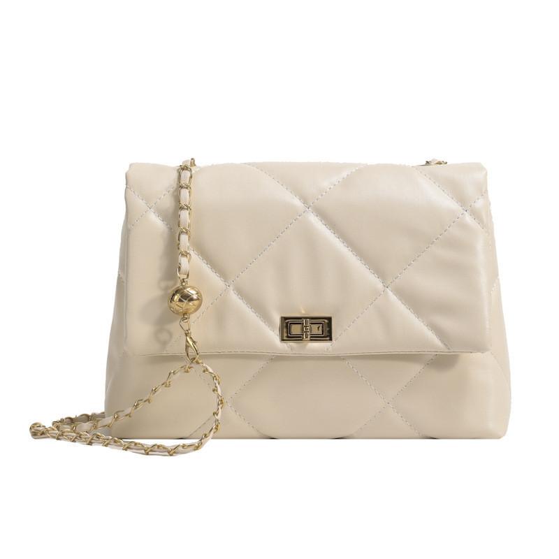 Chic Pu Leather Quilted Chain Shoulder Bag Fashionable Vintage Style For Women