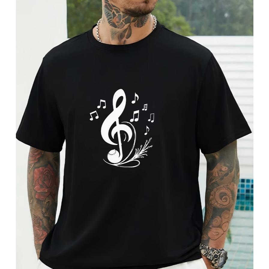 Music Clef Melody Notes Graphic Tee Unisex Short Sleeve Festival Gift Idea Trendy Summer Tshirt Comfortable Teamwear Cotton Top