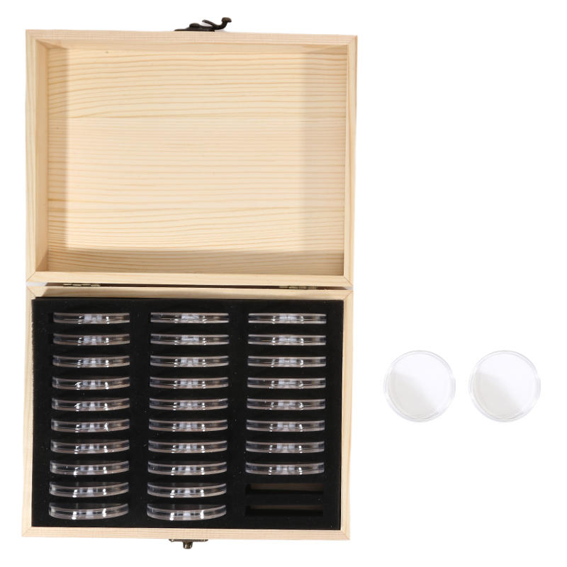 

30PCS Coins Storage Box With Adjustment Pad Adjustable Antioxidative Wooden Commemorative Coin Collection Case Holder Capsules