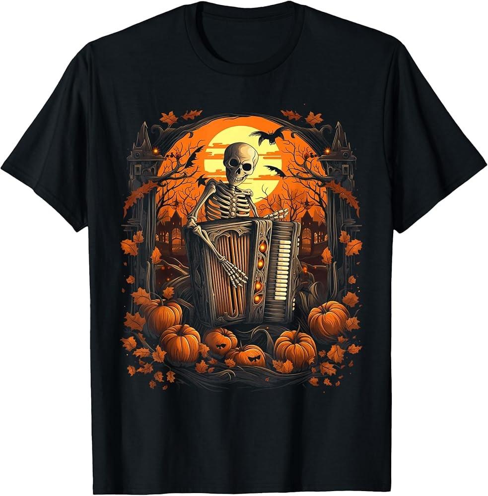 Halloween Skeleton Accordion Concertina Player Costume T-Shirt Unisex T-Shirt