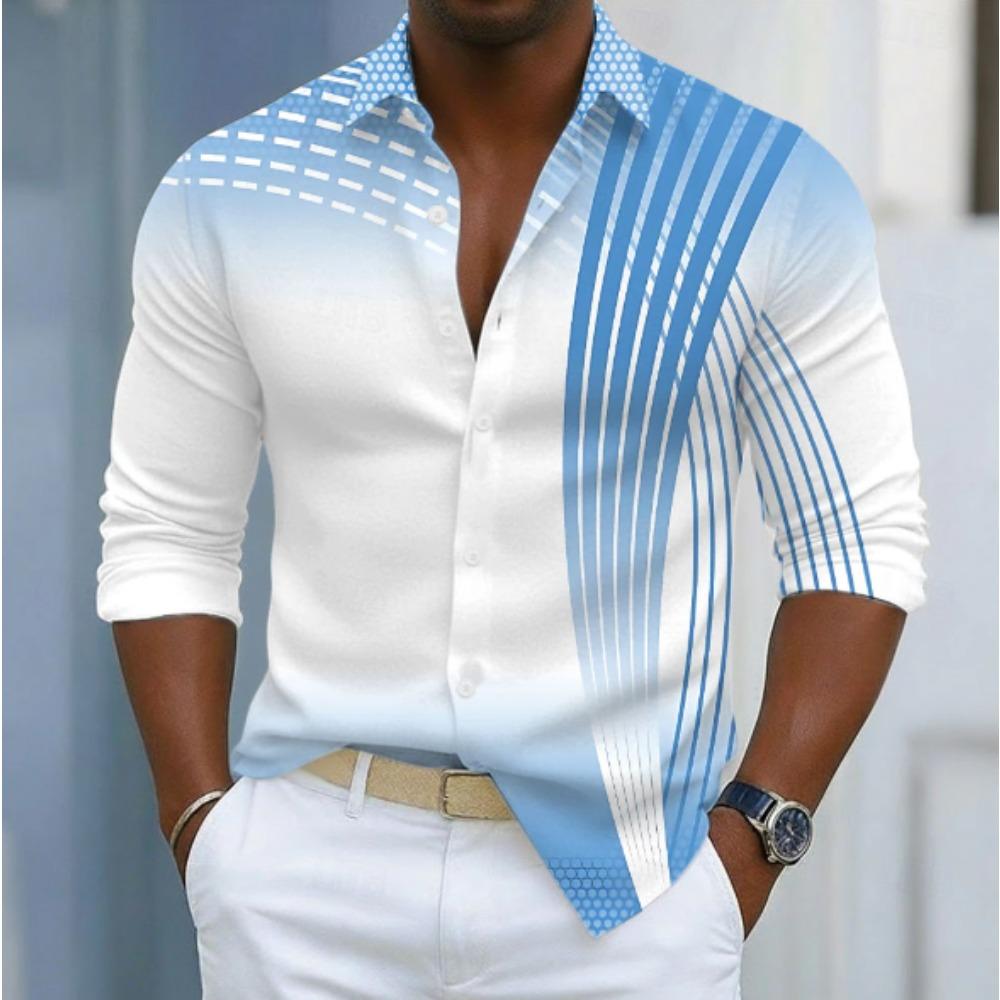 Men's Striped Pattern Printed Long Sleeve Shirts Casual Cardigan New Button Holiday Fashion Shirts