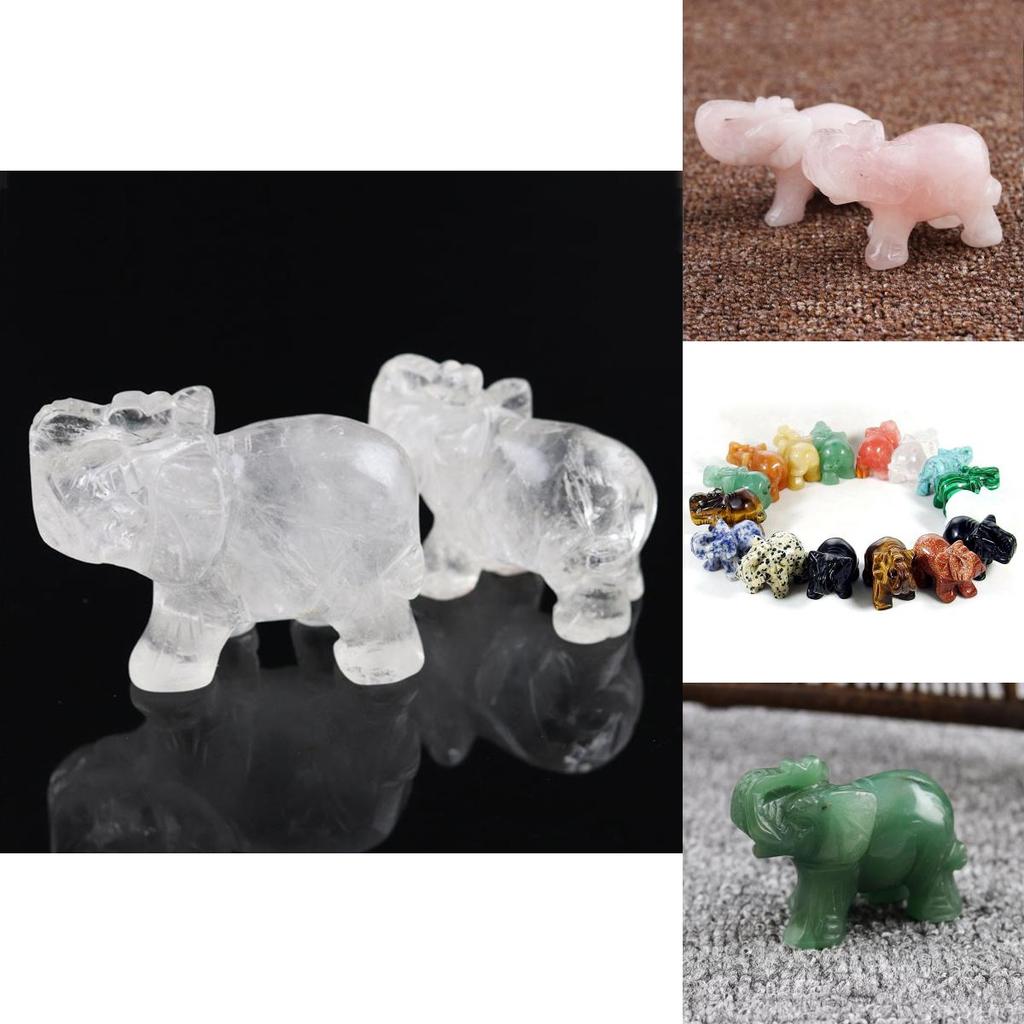 Elefante Exquisito Esculpido à Mão Pedra Natural Jaspe Turquesa Malaquita Cristal de Quartzo Ornamento Para Elegância Atemporal