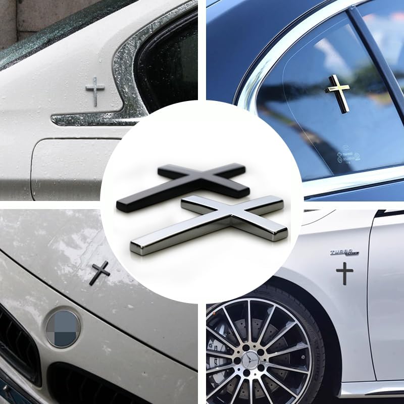 3D Christian Cross Car Decal - Metal Jesus Stickers for Cars, Trucks, SUV, Bible Religious Auto Emblem, Waterproof Chrome Silver Adhesive Backing