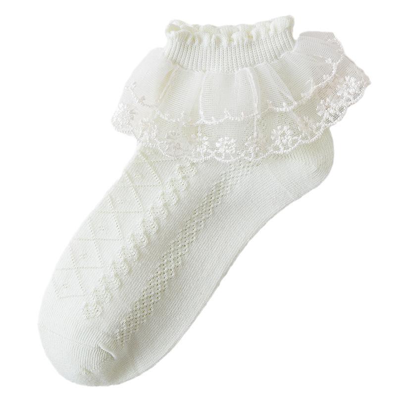 

Girls Double-Layer Lace Trim White Socks for Dance - Spring/Autumn XL/10+ years/Size 34-38 жёлтый