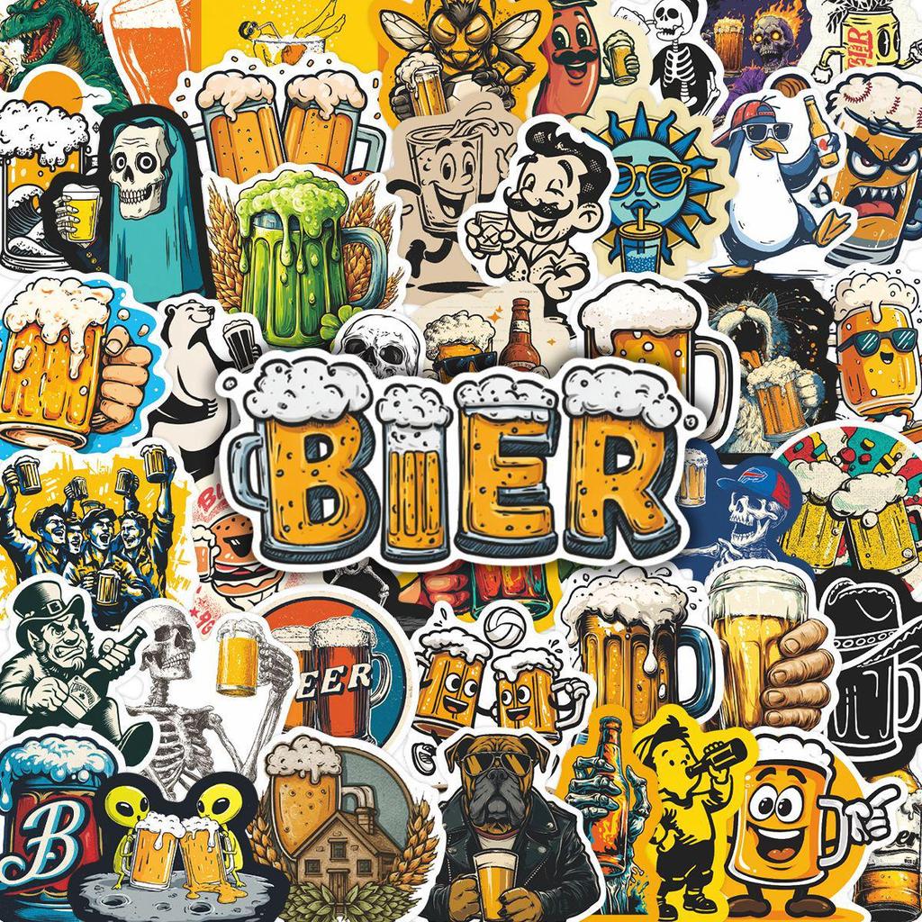 50pcs Beer-themed Graffiti Stickers for DIY Journals, Notebooks, Desktops, Cups & Suitcases.