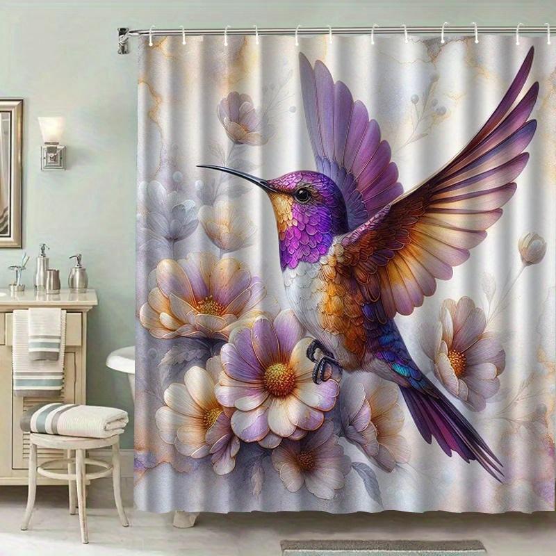 Hummingbird Shower Curtain Purple Bird Floral Art Nature Design Elegant Bathroom Decor Waterproof Printed Bath Curtain Home