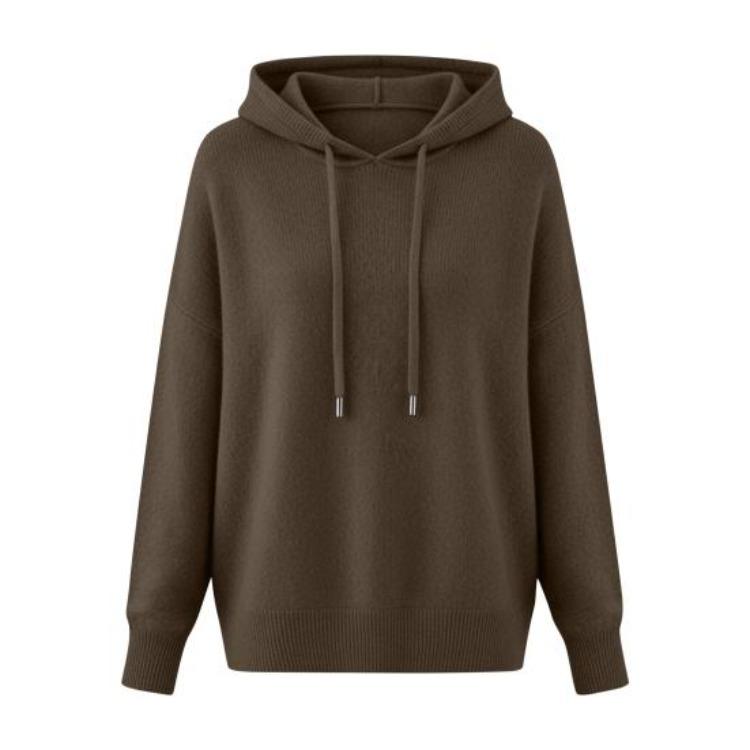 Women Hooded Sweater Adjustable Drawstring Long Sleeve Loose Fit Knitting Top Fall Winter Pullover