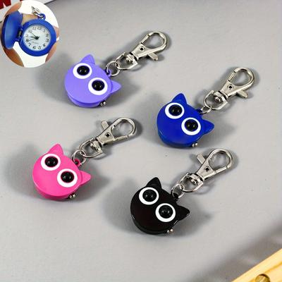 Little Monster Flip Keychain Watch Cute Cat Head Keychain Pendant Valentine's Day Couple Key Watch Gift Student Exam Pocket