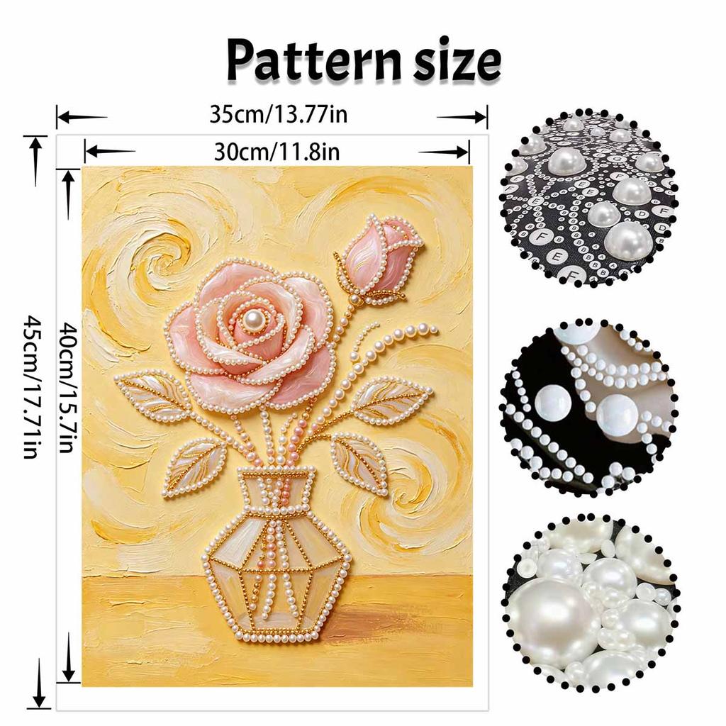 Pearl rose vase painting handmade creative projects. home wall decoration.
