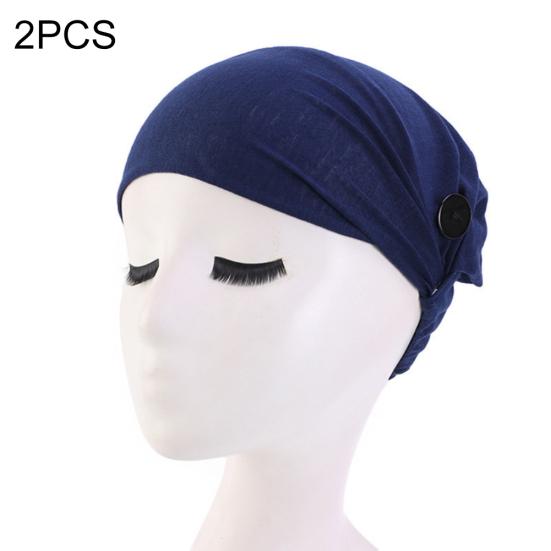 2Pcs Solid Color Headband Anti Slip Buttons Head Wraps Nurse Doctor Kerchief Hat
