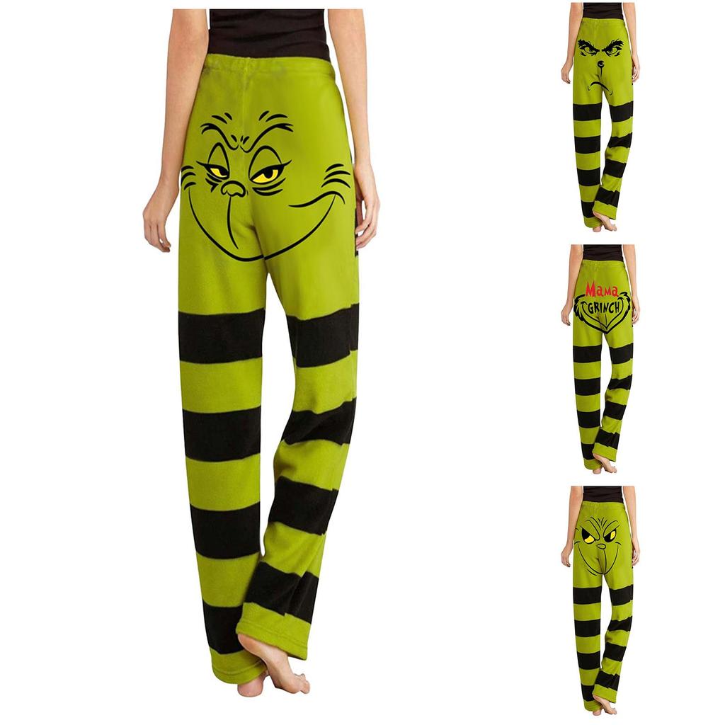 Women  Winter Pants Full Length Long Trousers Flannel Christmas Printed Pants