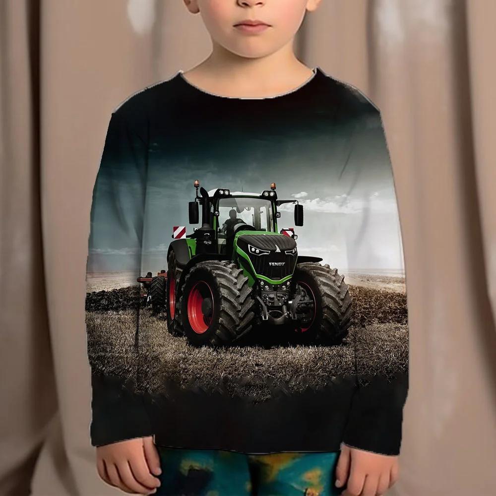 Langarm T-Shirts Traktor Muster 3D Druck Herbst Kinder T-Shirt Rundhals Mode Locker Streetwear Kinder Junge Mädchen Kleidung 120