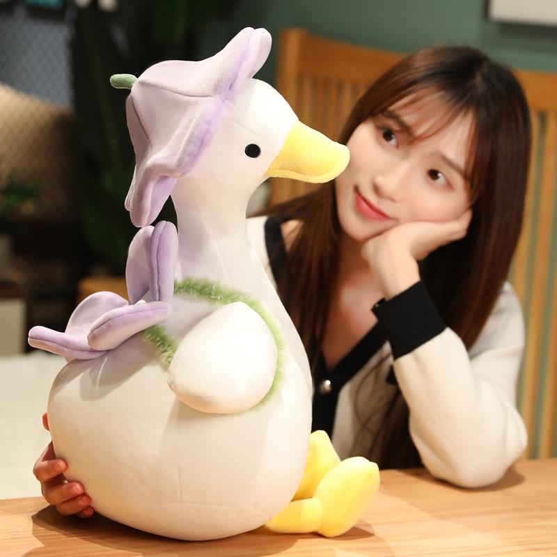 35/40/55cm Cartoon Flower Duck Plush Toys Sleep Pillow Cute Animal Stuffed Swan Goose Dolls Floor Mat Kids Girls Birthday Gift