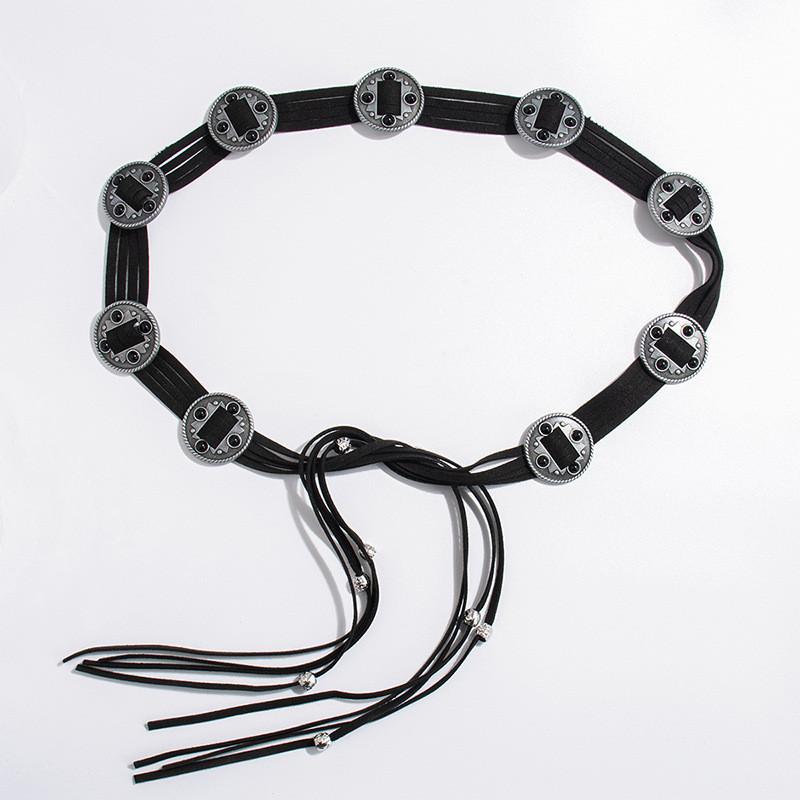 Western Style Faux Leather Belt With Auto Buckle And Geometric Embellishments For Women